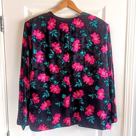 Marshall Fields Magenta Turquoise Floral Silk Jacquard Jacket - Picture 3 of 6